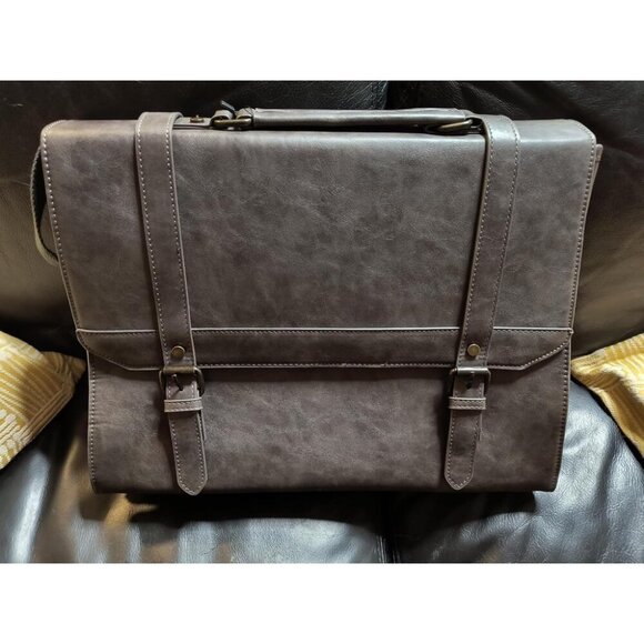 🆕 Men Grey Vintage Leather Laptop Computer Retro Work Business Shoulder Bag - Picture 8 of 10